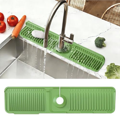 24 Inch Silicone Faucet Mat for Kitchen Sink Splash Guard Folding Faucet Mat with Button Lock Water Draining Pad for Kitchen Bathroom Bar(Green) - color: Green