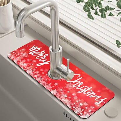 Merry Christmas Snowflake Kitchen Sink Splash Guard Mat Absorbent Fast Drying Mat Faucet Draining Mat Sink Splash Guard Behind Faucet Drip Catcher for Kitchen Bathroom 5.5"×15" - size: 5.5" x 15"