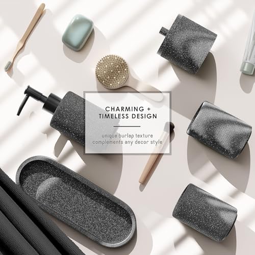 Clara Clark Coal Black Bathroom Set - Bathroom Sets with Shower Curtain and Rugs, 21PC Bathroom Accessory Set, Shower Curtain Set with Soap Dispenser & Toothbrush Holder - color: Coal Black, size: Complete Set + Bath Rugs