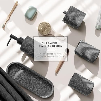 Clara Clark Coal Black Bathroom Set - Bathroom Sets with Shower Curtain and Rugs, 21PC Bathroom Accessory Set, Shower Curtain Set with Soap Dispenser & Toothbrush Holder - color: Coal Black, size: Complete Set + Bath Rugs