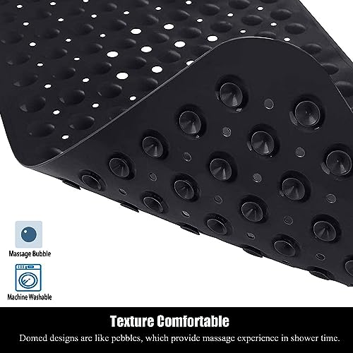 Bathtub and Shower Mats, 28 x 15 Inch Non-Slip Bath Mat, Machine Washable Bath Tub Mat with Suction Cups & Drain Holes for Bathroom, Beige - color: Black, size: 28" x 15" (Rectangular)