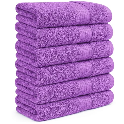 100% Cotton Hand Towels 18x28 Inches, 600 GSM, Soft & Absorbent, Set of 6, Purple - color: Purple, size: Hand Towel Set of 6