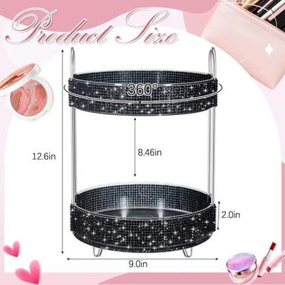 360 Rotating Rhinestone Perfume Organizer,2 Tiers,Resin Diamond,Black - color: Black, size: 2 Tiers, style: Resin Diamond