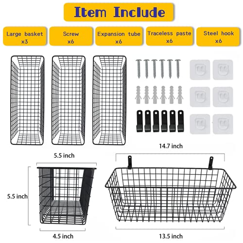 Joben Oligey 3 Set [Extra Large] Hanging Wall Baskets ,Wire Basket For Storage Pantry, Farmhouse Food Storage Kitchen Pantry Laundry Closet Garage RV ,Black - size: Black - Extra Large
