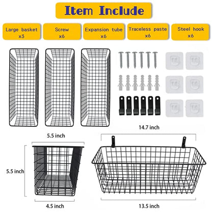 Joben Oligey 3 Set [Extra Large] Hanging Wall Baskets ,Wire Basket For Storage Pantry, Farmhouse Food Storage Kitchen Pantry Laundry Closet Garage RV ,Black - size: Black - Extra Large