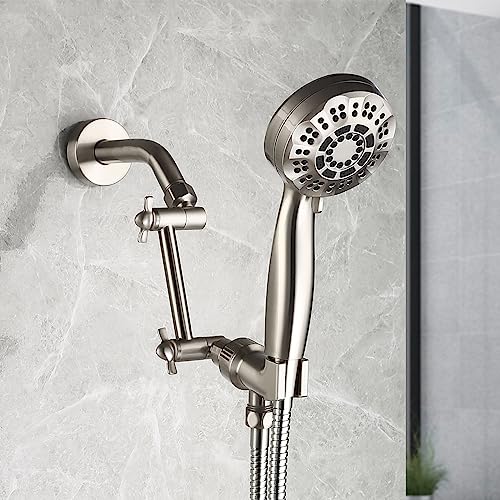 Shower Extension Arm, Height & Angle Adjustable Shower Extender with Unique Locking Gear for Perfect Position, 5 Inch Anti-Leak Adjustable Shower Arm (5 Inch, Brushed Nickel) - color: Brushed Nickel, size: 5 Inch