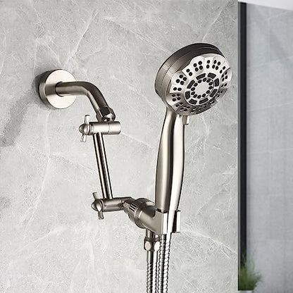 Shower Extension Arm, Height & Angle Adjustable Shower Extender with Unique Locking Gear for Perfect Position, 5 Inch Anti-Leak Adjustable Shower Arm (5 Inch, Brushed Nickel) - color: Brushed Nickel, size: 5 Inch