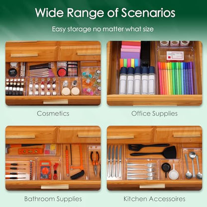 Drawer Organizer Set, Acrylic Non Slip Non Cracking Kitchen Drawer Storage Tray Large Size Divider, Multifunctional Storage for Cosmetics, Bathroom, Tools, Kitchen and Office (8 PACK) - size: 8 PACK
