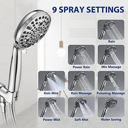 High Pressure 10 Setting Handheld Shower Head, 5" Detachable Showerhead Spray Built-in Power Wash to Clean Tub, Tile & Pets, 79" Extra Long Stainless Steel Hose, Adjustable Bracket - Chrome - color: Chrome