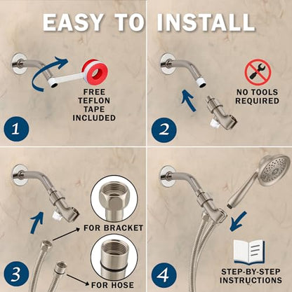 Massage & Mist Hand Shower Kit - 1.8 GPM - Brushed Nickel | 6 Function, High Pressure, Adjustable Handheld Showerhead with Hose and Mount, Easy Install for Boosting Low Water Flow - color: Brushed Nickel, size: 1.8 GPM