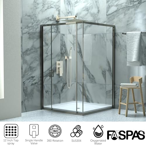 Brushed Nickel Shower System with 12-Inch Rain Showerhead and Handheld | Innovative air-injection technology for low pressure, high-flow rate up to 3.22 GPM ensuring powerful consistent stream - color: Brushed Nickel, style: 12"-Without Tub Spout