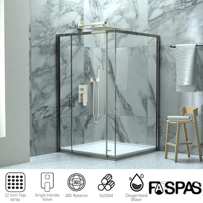 Brushed Nickel Shower System with 12-Inch Rain Showerhead and Handheld | Innovative air-injection technology for low pressure, high-flow rate up to 3.22 GPM ensuring powerful consistent stream - color: Brushed Nickel, style: 12"-Without Tub Spout