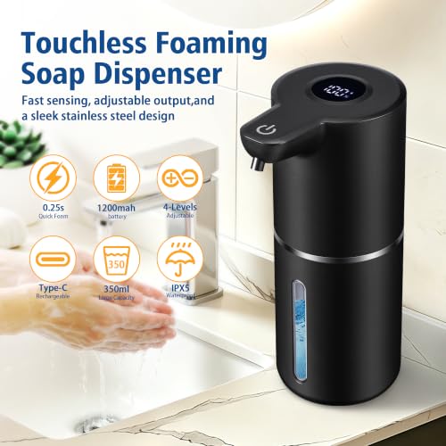 Automatic Liquid Soap Dispenser Touchless | USB Rechargeable Smart Hand Soap Dispenser, 4-Level Adjustable, 12oz Wall Mounted for Bathroom Kitchen(Black, Liquid) - color: Black