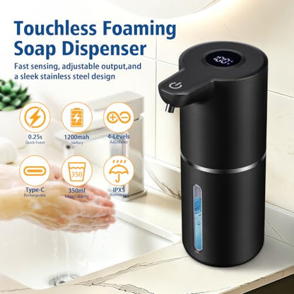 Automatic Liquid Soap Dispenser Touchless | USB Rechargeable Smart Hand Soap Dispenser, 4-Level Adjustable, 12oz Wall Mounted for Bathroom Kitchen(Black, Liquid) - color: Black