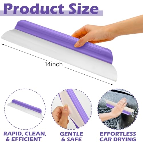 2 Pack 14 Inch Car Drying Squeegee Purple Longer Silicone Water Squeegee Window Shower Blade Automotive Squeegees Flexible Auto T-bar Rubber Squeegees for Car Windshield Glass Bathroom Wash Tool - color: Purple