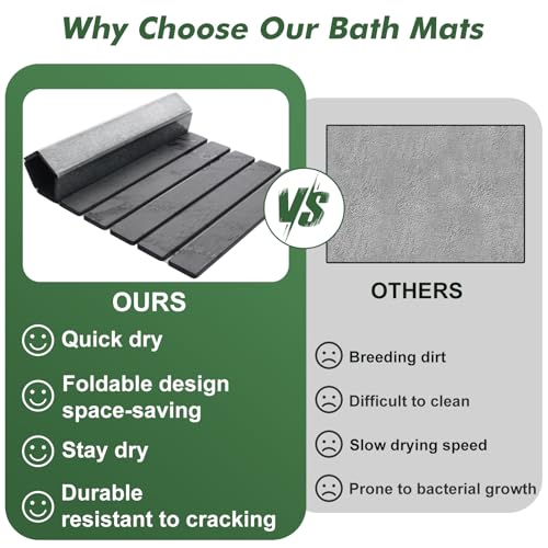 Foldable Stone Bath Mat, 23x15 Inch Gray Stone Bathmat Quick Dry, Diatomaceous Earth Mats Water Absorbing Diatomite Self Drying Mats, Multi-purpose Drying Mat for Kitchen Counter Dish Bathroom Dry - color: Dark Gray-marble