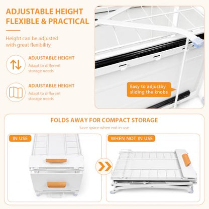 Under Sink Organizer, Adjustable Height (12.6"-15.4") Under Cabinet Storage, 2 Tier Pull Out Sliding Drawers, Foldable Under Sink Storage Rack, for Bathroom & Kitchen, White, 1 Pack