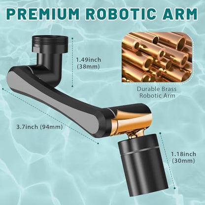 CECEFIN 1440 Swivel Faucet Extender for Kitchen/Bathroom Sink, NSF/ANSI 372 | Black Tap Aerator Extension, 1080° Large-Angle Splash, 2-Water Outlet Spray, Rotating Robotic Arm, Wash Hand/Face - color: B- Black- Swivel Faucet Aerator