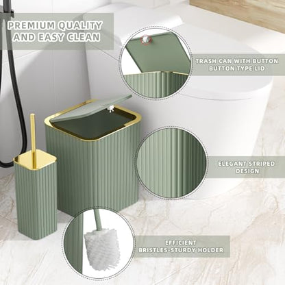 XLHOMO Bathroom Accessory Set - 26PC Bathroom Shower Curtain and Rug Set, Bathroom Accessories Set, Sage Green Bathroom Set with Trash Can, Toilet Brush, Qtip Holder & Soap Dispenser - style: Sage Green