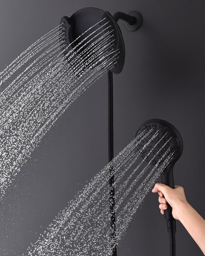2 in 1 Shower Head with Handheld Combo High Pressure Black 2.5 GPM | 7.2" Rain Showerhead and 9 Spray Hand Held Shower, Adjustable Shower Angle, 59-inch Rotatable Stainless Steel Hose - color: Black, size: 2.5 GPM