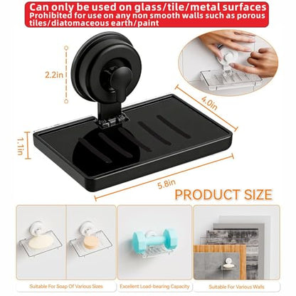 SUOXING 2 Pack Bar of Soap Holder for Shower with Suction Cup,Rustproof Wall Mounted Acrylic Shower Soap Rack & Caddy for Bathroom,Bath,Kitchen,Plastic Self Draining Soap Holder and Soap Shelf,Black - color: Black