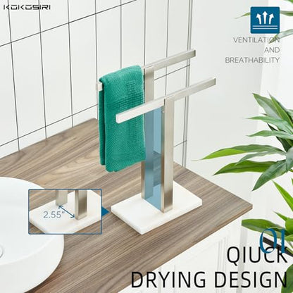 KOKOSIRI Hand Towel Holder Free-Standing Towel Racks with Marble Base for Bathroom Kitchen Vanity, Brushed Stainless Steel 15.7'' Height THS0001-SM-BR - color: Brushed Nickel, size: 2-Bar