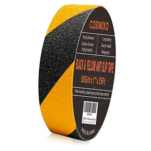 COSIMIXO 1" x 35Ft Black&Yellow Heavy Duty Anti Slip Tape for Stairs Outdoor/Indoor Waterproof Grip Tape Safety Non Skid Roll for Stair Steps Traction Tread Staircases Anti-Slip Strips - size: 1" x 35Ft Black&Yellow