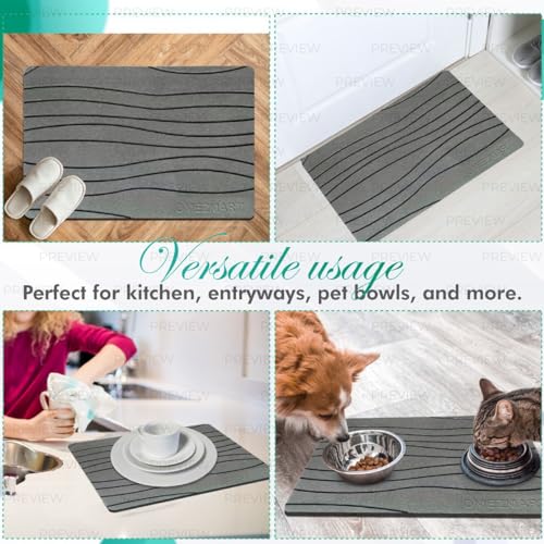 Diatomaceous Earth Stone Bath Mat – Quick Dry, Non-Slip, Super Absorbent & Easy to Clean – Eco-Friendly Hard Bathroom Mat for Floor – Minimalist & Anti-Mld Design (Light Grey)