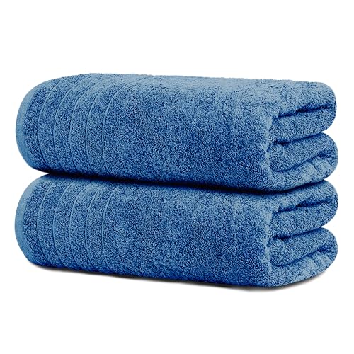 2 Piece Extra Large Bath Sheets 35 x 70 Inches, Blue | 100% Cotton, Larger & Lighter Weight, Quicker to Dry, Super Soft & Absorbent, Oversized Bath Towels - color: Blue
