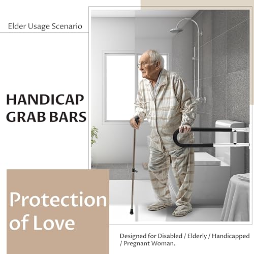 KUAFU 23.6 Inch Handicap Grab Bars Flip Up Folding Toilet Grab Bar Rails | Bathroom Safety Bar Hand Support for Disabled Elderly Pregnant Woman Wall Mounted Aluminum Silver