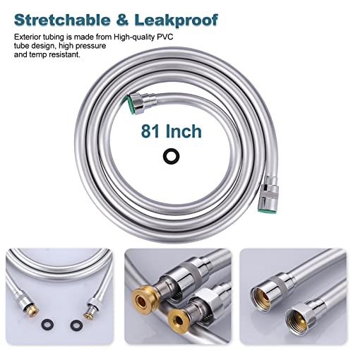 Shower Hose, 81 Inches Extra Long Shower Head Hose Extension for Bathing Toilet Cleaning Dogs Bathroom Bathing Chrome Handheld Shower Hose - color: Chrome, size: 81inch