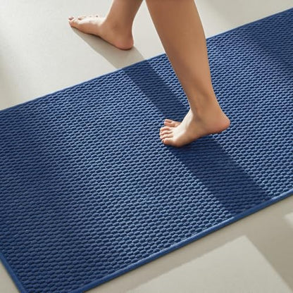 TYUU Bathroom Rugs Non Slip Washable, Super Absorbent Thin Bath Mat Quick Dry Low Pile Bathroom Rug, Navy Blue 20"x48" - color: Navy Blue, size: 1'8" X 4' (Rectangular)