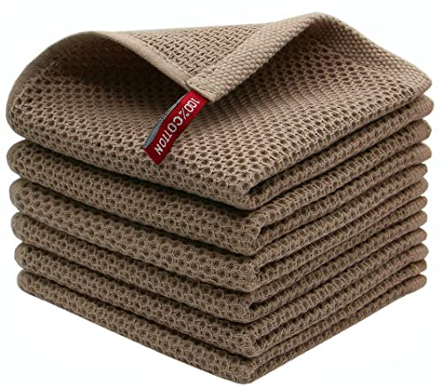 Cotton Dish Rags Dish Cloths for Washing Dishes,12”x12”,6 Pack, Brown | Soft Kitchen Washcloths Rags, Absorbent Waffle Kitchen Hand Towels, Cotton Dish Towels for Kitchen Drying - color: Brown, size: 12inch x 12inch