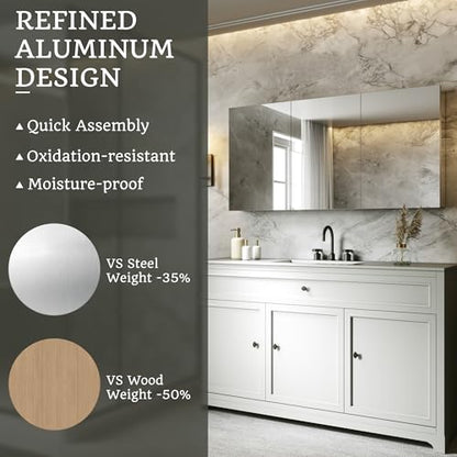 48 x 24 in Medicine Cabinet with Mirror and Side Panels, Silver | Surface or Recessed Medicine Cabinet Mirror with Storage, Adjustable Shelves, Aluminum Alloy Frame, Assembly Required - size: 48''x24''