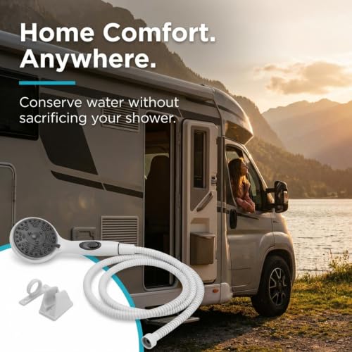 Dura Faucet DF-SA432K-WT RV Handheld Shower Wand Hose Kit (White) | Eco on/off switch pauses flow to save water in tight showers. Fits standard RV shower hoses. - color: White, size: Wand & Hose Kit