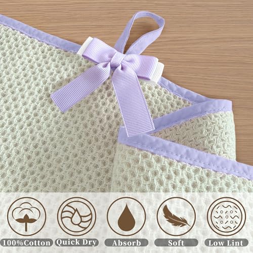 VOOVA & MOVAS Bathroom Hand Towels 4 Pack, 100% Cotton, 28x16 in, Beige | Versatile for Guest Bathroom Use, Built-in Hanging Loop, Purple Piping, Waffle Weave Texture - color: Purple Piping, size: 4PC Hand Towels (16"x28")