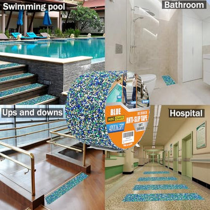 Pool Rubber Grip Tape 4" x 16.5ft -Blue Anti Slip Tape, Step Grips for Pool Sides, Showers, Bathroom,Stairs Outdoor, and Wet Areas (4inches X 16.5feet) - size: 4inches X 16.5feet