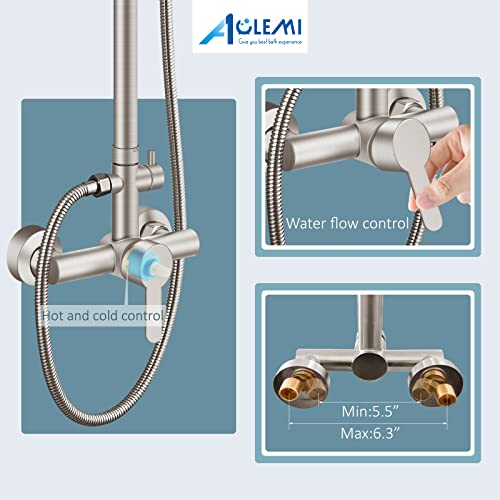 Aolemi Outdoor Shower Kit SUS304 with Round Handheld Brushed Nickel | 2 Function,8 Inch Head,Round Handheld Spray,Adjustable Height,Outside Exposed Shower Fixture,Single Handle,Wall Mount - color: Nickel