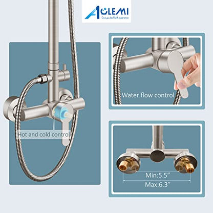 Aolemi Outdoor Shower Kit SUS304 with Round Handheld Brushed Nickel | 2 Function,8 Inch Head,Round Handheld Spray,Adjustable Height,Outside Exposed Shower Fixture,Single Handle,Wall Mount - color: Nickel
