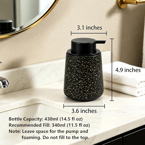 Ceramic Foaming Soap Dispenser - 14.5 oz Foam Hand Soap Dispenser Bathroom, Modern Refillable Dish Wash Soap Bottle for Kitchen with Large Easy-to-Press Pump, Black - color: Black