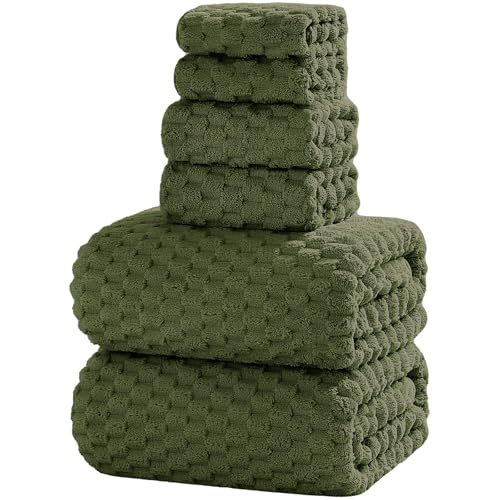6 PC Bath Towel Set, 40"x80"Bath Sheets,Olive Green | Microfibers，Extra-large size，Quick dry，Highly Absorbent，Big and Tall users，2Bath towels 2Hand towels 2Washcloths - color: Olive Green, size: Bath Sheet Set-6PCS