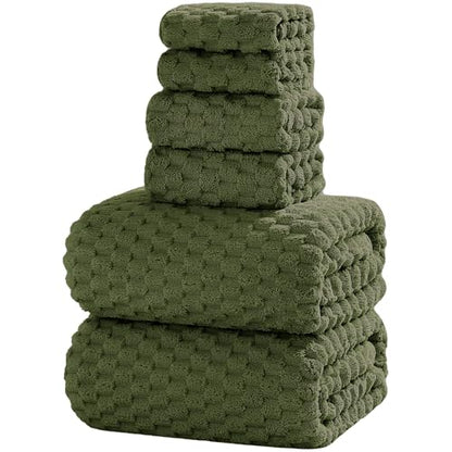6 PC Bath Towel Set, 40"x80"Bath Sheets,Olive Green | Microfibers，Extra-large size，Quick dry，Highly Absorbent，Big and Tall users，2Bath towels 2Hand towels 2Washcloths - color: Olive Green, size: Bath Sheet Set-6PCS
