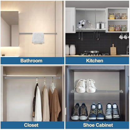 Cupboard Bars Spring Tension Rod, Adjustable 16-28 Inches, No Drilling Small Tension Shower Curtain Rod Ideal for Small Windows, Lockers, Kitchen，Wardrobes 2PC-13TD16-28GRx2 - color: Silver grey, size: 16"-28" 2pcs