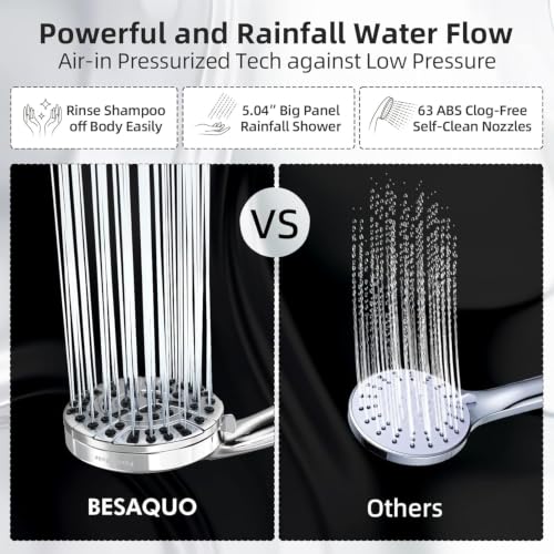 Shower Head, 9 Settings High Pressure shower head with handheld, Built-in Pause Mode & Power Wash, Non-Clogging Nozzles, 6ft Hose,Bracket (Premium Chrome) - color: Premium Chrome