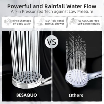 Shower Head, 9 Settings High Pressure shower head with handheld, Built-in Pause Mode & Power Wash, Non-Clogging Nozzles, 6ft Hose,Bracket (Premium Chrome) - color: Premium Chrome