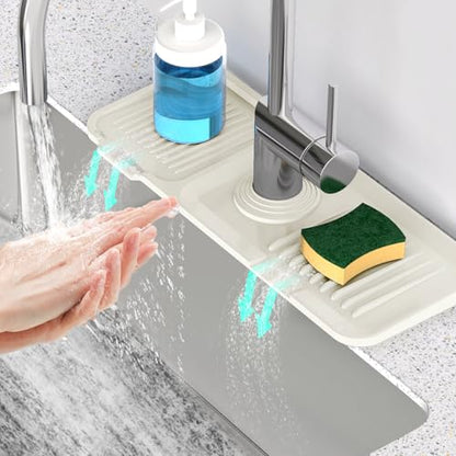 14.6 inch Faucet Mat for Kitchen Sink [5°Slope Fast Self-draining] Faucet Mat Kitchen Sink Splash Guard Silicone Sink Splash Guard Kitchen Sink Area Tidy Splash Faucet Guard Draining Mat-Beige - color: Beige, size: 14.6" x 5.5"