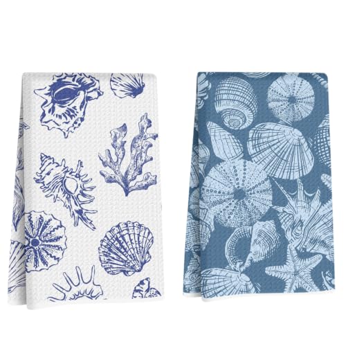 Starfish Waffle Kitchen Towel Soft Absorbent Hand Tea Towels Set of 2 - color: Multi 1573