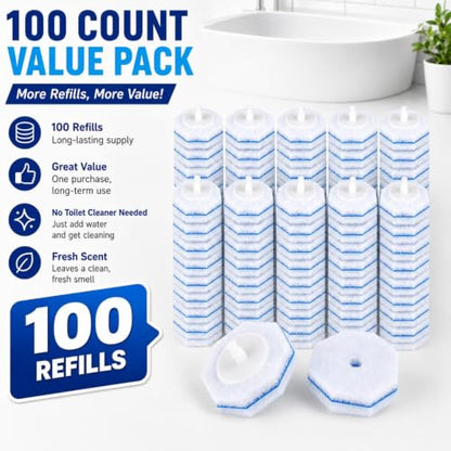 100 Pcs Disposable Toilet Wand Refills Bulk,No Cleaner Required | Disposable Toilet Brush Refills,No Falling Apart,4X Thick Lather Cleaning Power,Fresh Scent,Fits Clorox and Most Toilet Wands
