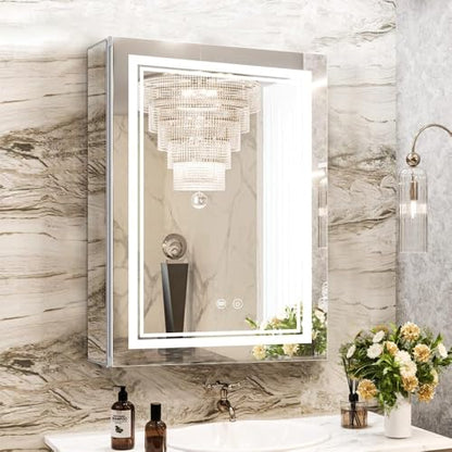 High-End Led Medicine Cabinet,Lighted Medicine Cabinet,3 Colors&Dimmable,Demister,Lighted Glass Shelf,USB Shaver Socket.Surface Mount or Recess Mount,20×28inch - size: 20×28inch