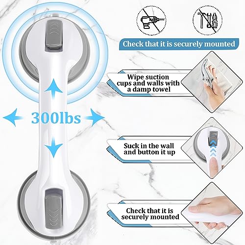 Shower Handle 1 Pack Grab Bars for Bathtubs & Showers, 12 inch Grab Bars for Bathroom with Strong Hold Suction Cup, Balance Bar Safety Hand Rail for Injury, Senior, Elderly Grey